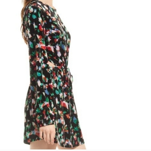 Open Edit Floral Print Open Back VelourLong Sleeve Minidress Size M - Picture 1 of 5